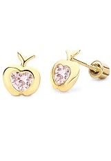 attractive gold fine finish apple cubic zirconia stud earrings for kids